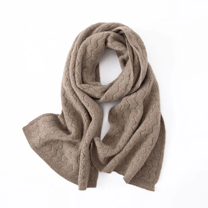 

Women Wool Scarf Wavy Jacquard Spring Autumn Winter Warm 100% Merino Wool Knitted Skin-friendly Solid Fashion Casual Wool Scarf