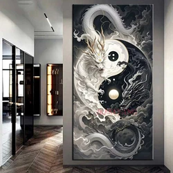 DIY Diamond Painting Cross Stitch Kit Tai Chi Black and White Dragon Full Drills Diamond Mosaic New Collection Home Decor Gift