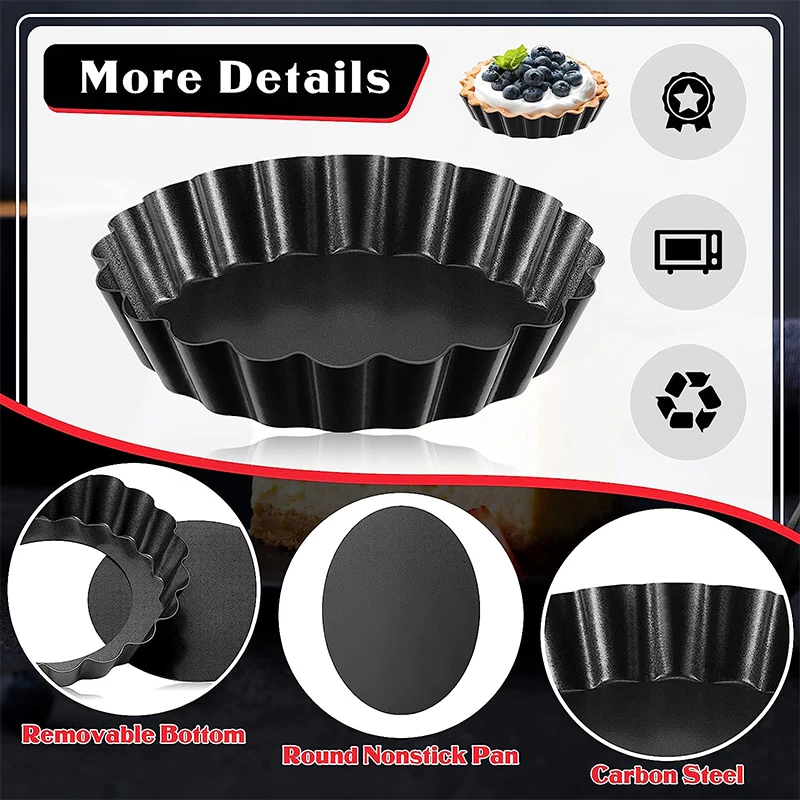4/6/8/10pcs Mini Tart Pans 8cm Egg Tart Molds with Removable Bottom Non Stick Small Tart Mold Fluted Cupcake Tins Baking Pan