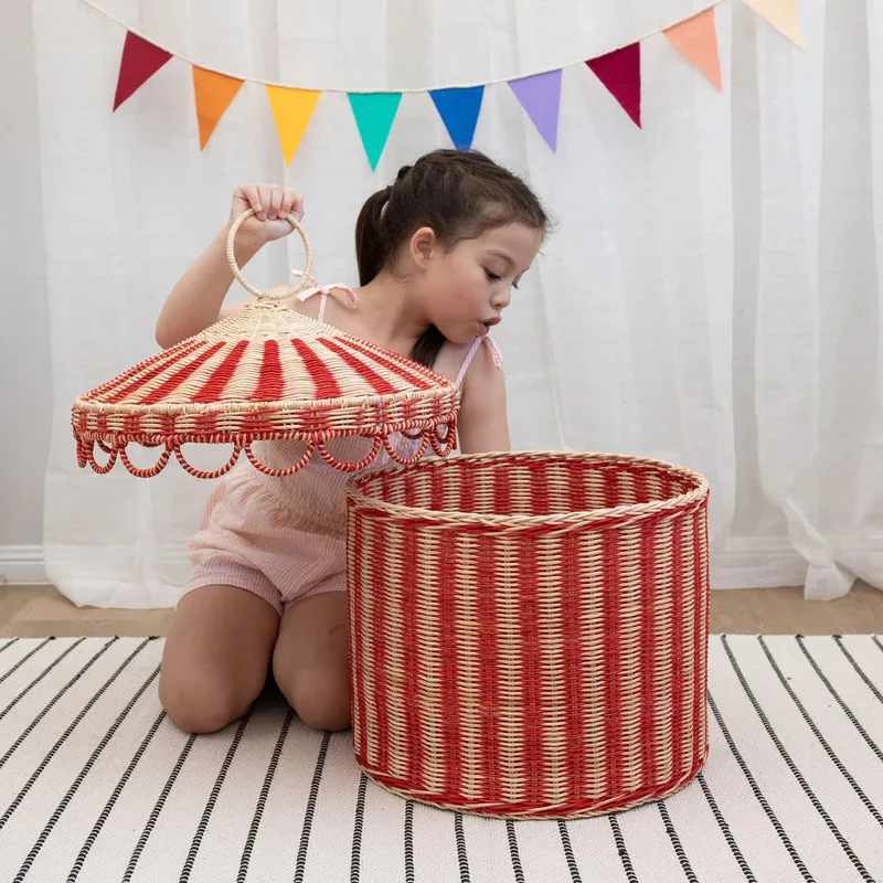 Nordic Rattan Toy Storage Basket Children's Room Decoration Handbag Woven Snacks Sundries Sorting Box Organizer with Lid