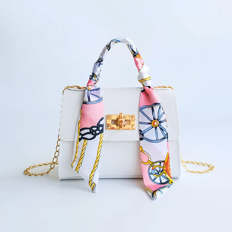 Silk Scarf Multicolored Bag Women Leather Handbags For Women's Chain One Shoulder Messenger Crossbody High Quality Casual Luxury