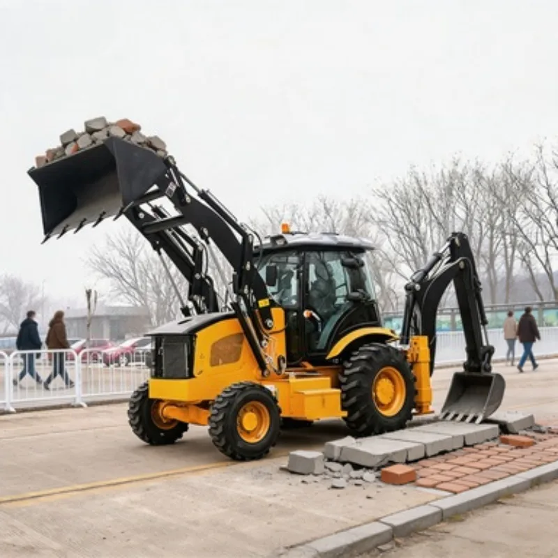 4WD Backhoe Loader Digger Tractor Machine 2 Ton with Front Bucket Rear Digger for Small Construction Project Work