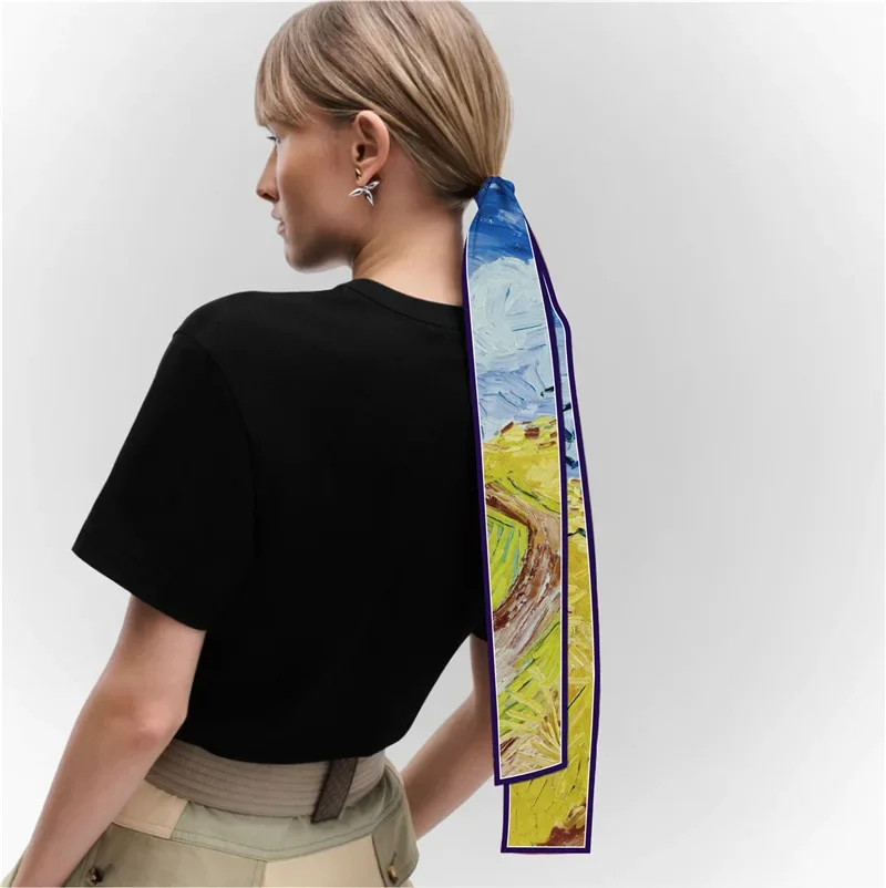 

Elegant Celebrity Style Small Silk Scarf Female Ribbon Horsetail Ribbon Narrow Long Scarf