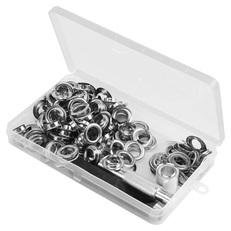 120 Sets Grommet Eyelets Tool Kit, Grommet Kit 1/2 Inch Eyelets with Tools and Storage Box Silver-A51M