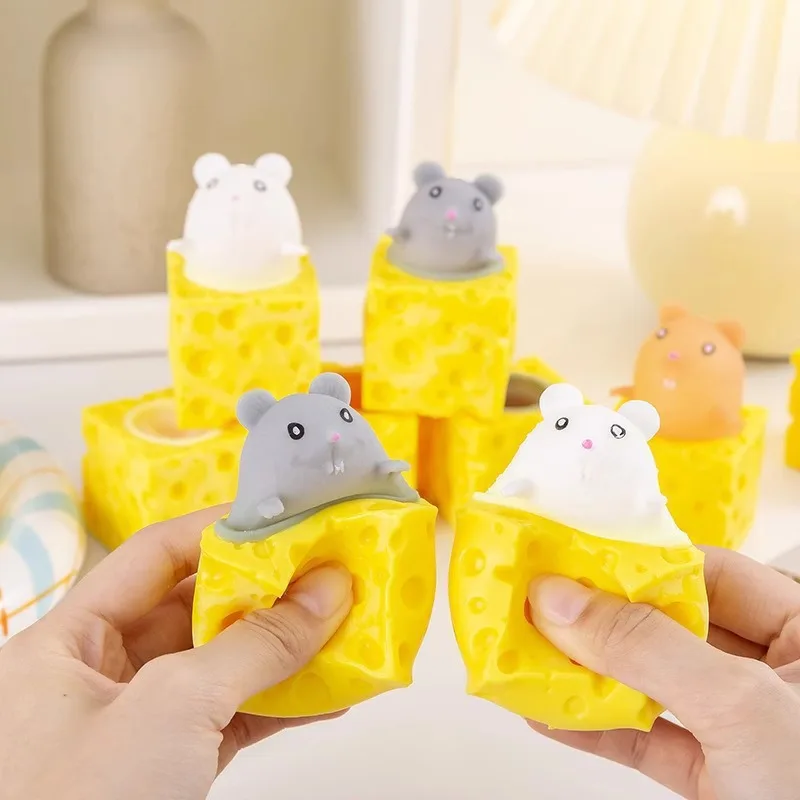 New Hidden Mouse and Squirrel Cup Squeeze Toy Prank Stress Relief Ball Cheese-Themed Desktop Funny Ornament Party Gift