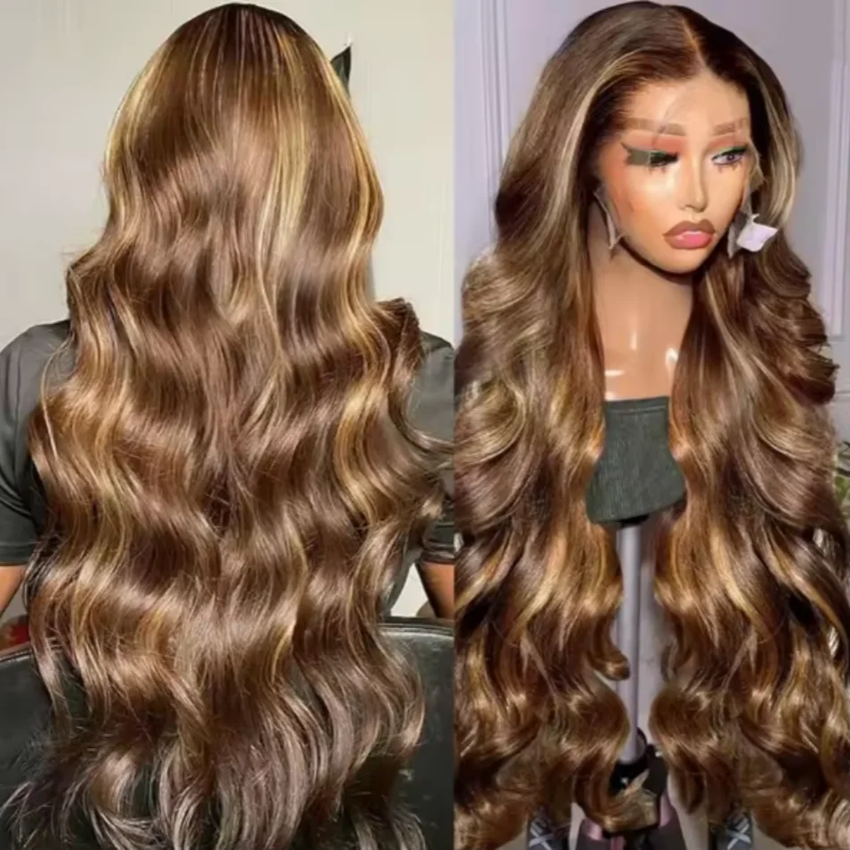 

Парик из натуральных волос Highlight Wig, 13X6, P4/27, коричневый, с кружевной передней частью, без клея, предварительно выщипанный, с эффектом Body Wave