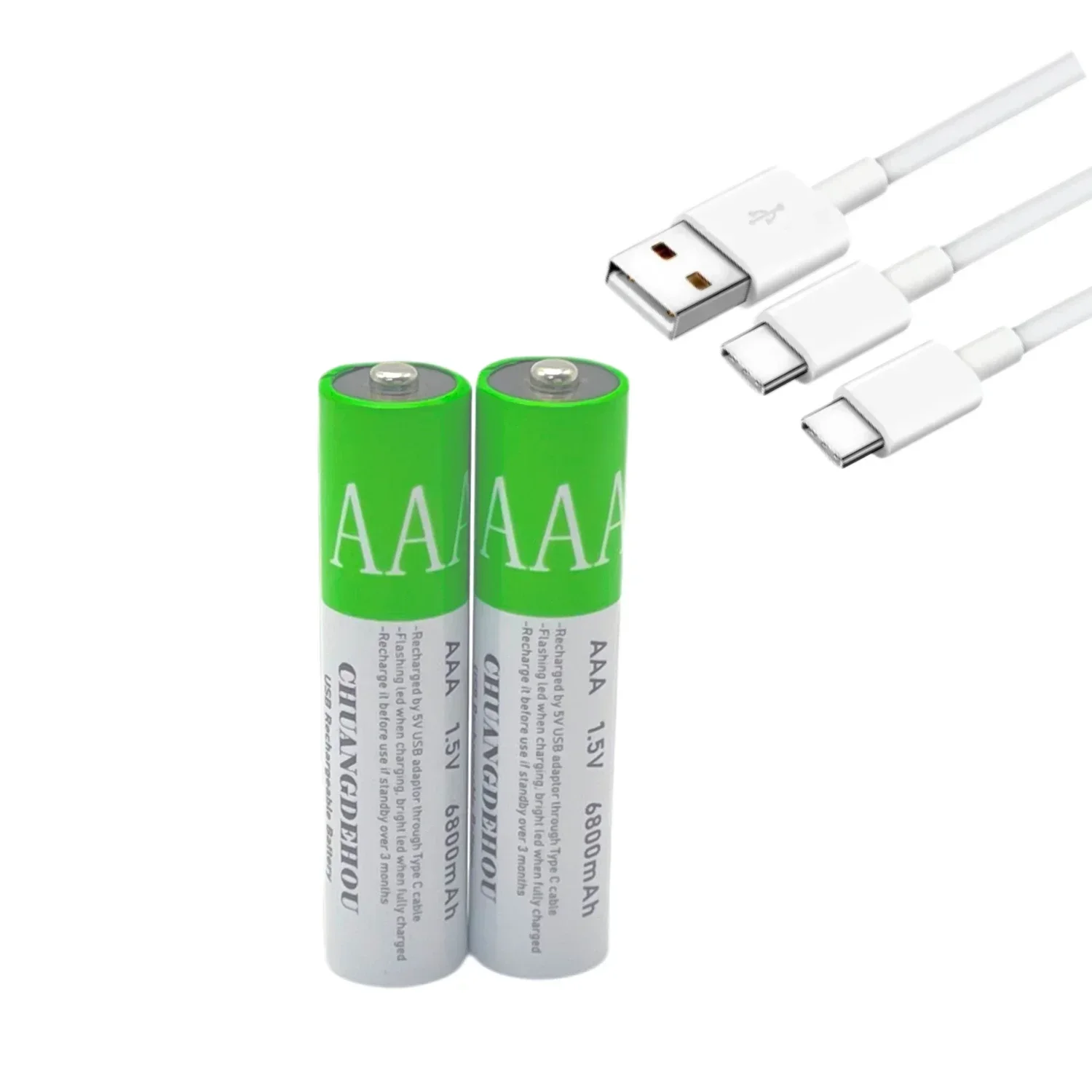 USB 전원 조절 가능 리튬 배터리, AAA 배터리, USB-C 직접 고속 충전, AAA 배터리, 1.5V, 6800mAh