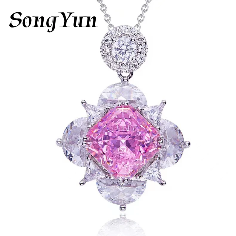 SONGYUN Brand Jewelry 925 Sterling Silver Necklace Lab Grown Sapphire Round Party Wear for Women 18K Gold Plated Anniversary Nec