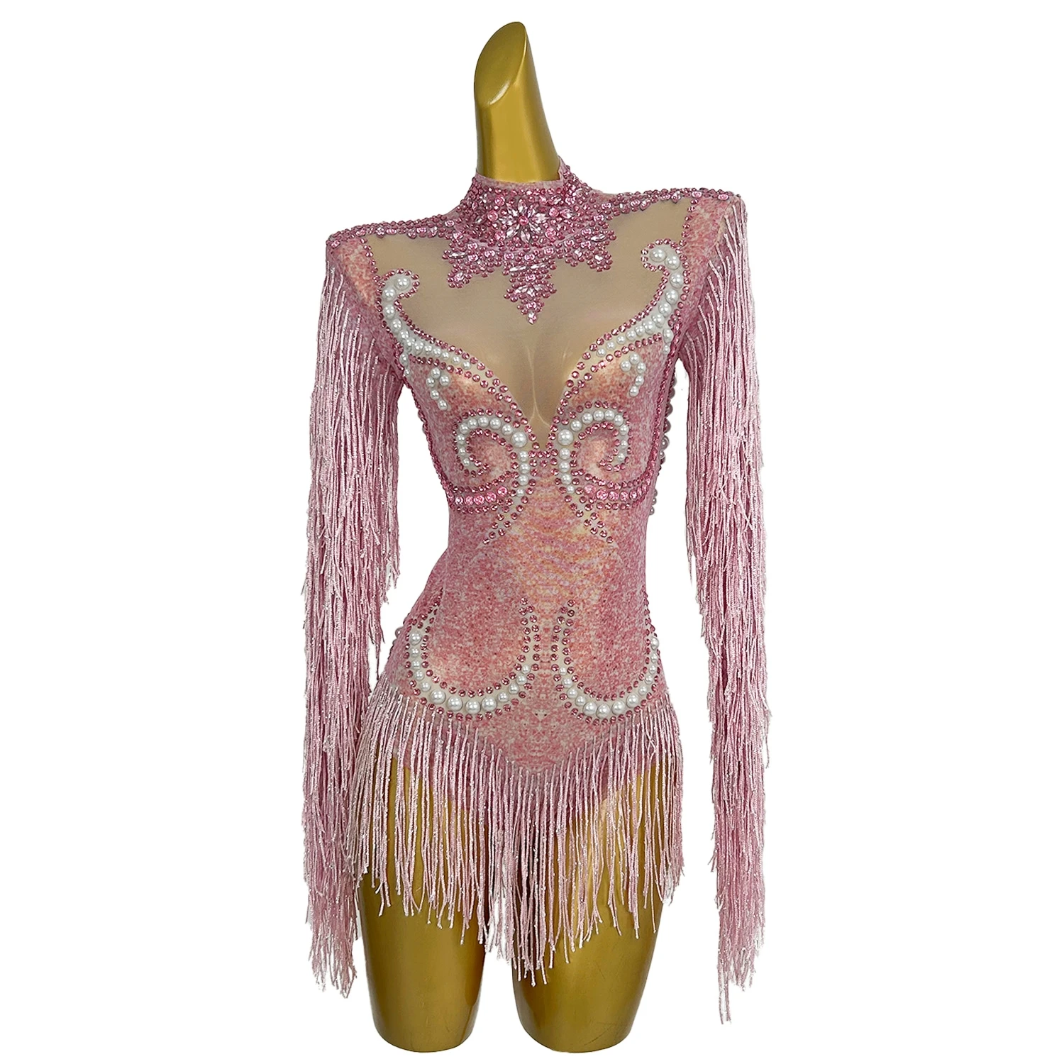 

Rhinestone Tassel Bodysuit Stage Performance Dress Latin Dance Wear Sexy Club Dance Floor Swinging Body Dance Show Sexy Bodysuit