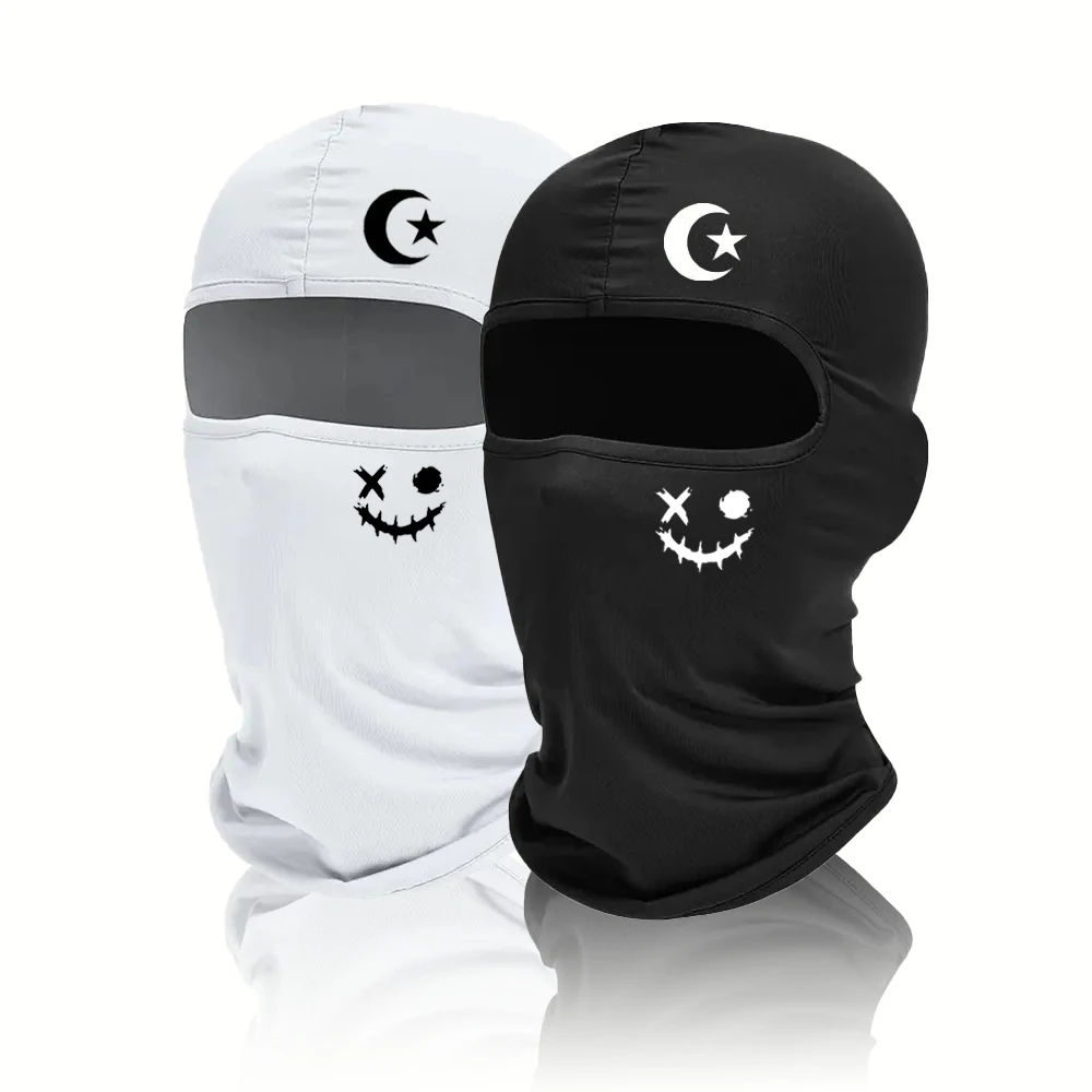 1pc/2pcs Ski Mask with Black and White Unique Print Breathable Hat, Windproof Balaclava for Outdoor Sports Comfortable Hat Tool