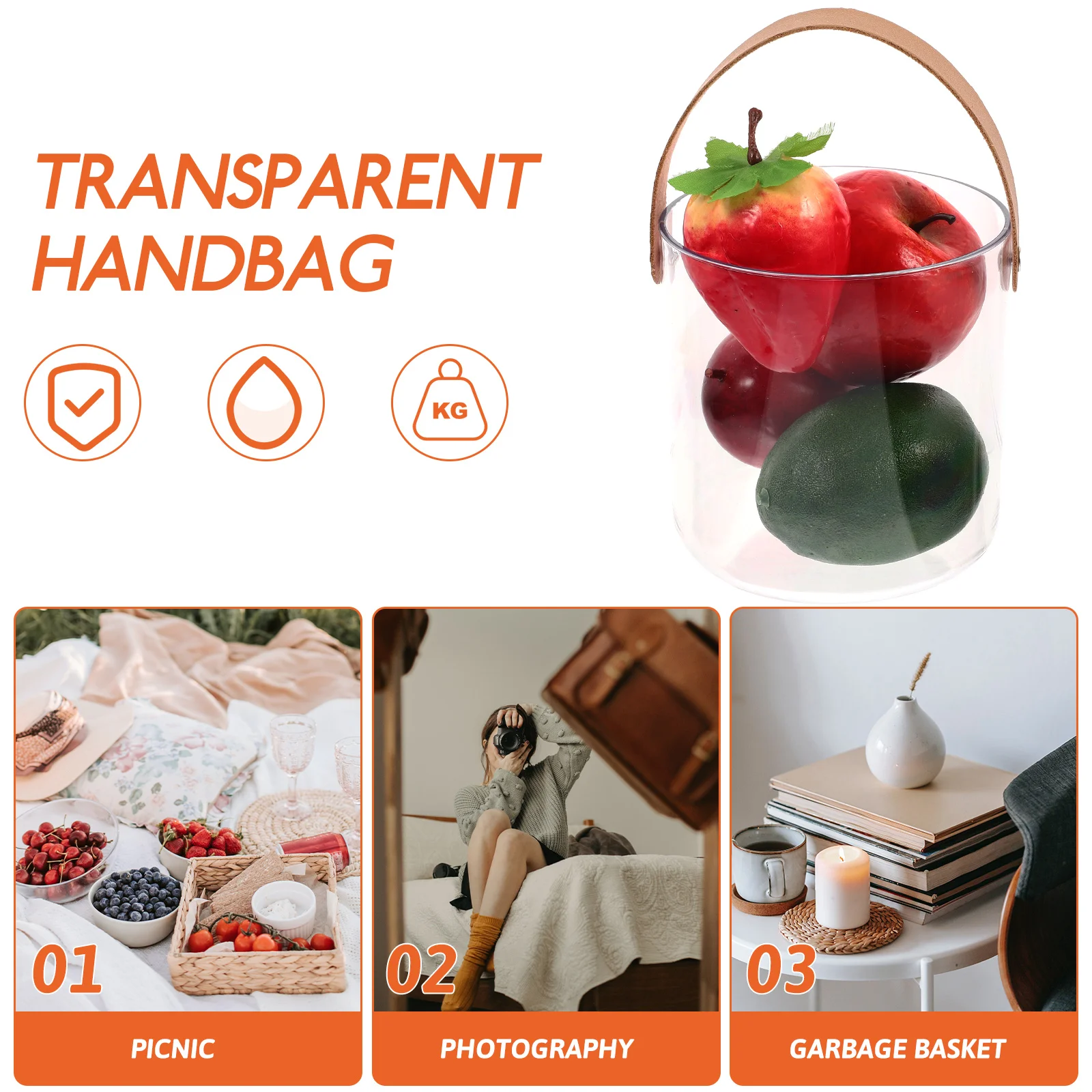 

1pcs Stylish Transparent Snack Basket Large Capacity Fruit Bag Portable Handbag For Picnic Travel Thick Handle