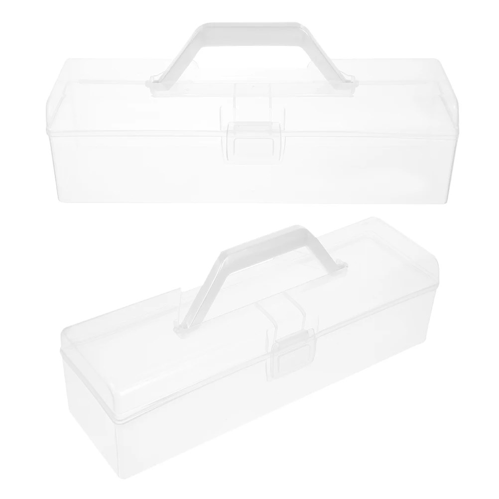 

2 Pcs Pencil Case Portable Storage Box Organizer Small Classroom Bins Marker Transparent Clear Student