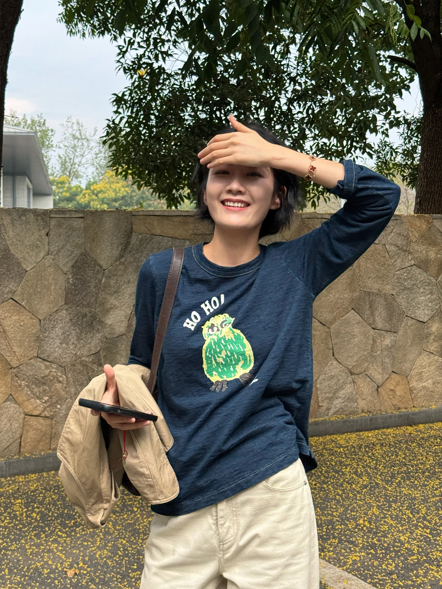 

Langqing Pure Cotton Blue Dye Print Long Sve T-irt Women's Casual Loose Fit Inner Wear Base irt Commute Spring New Arr...