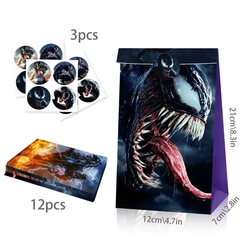 

Venom Eddie Brock 12/24 шт. набор конфет, подарочная упаковка, бумажные пакеты, фигурки, сумка, украшение на день рождения, Хэллоуин, сумка для попкорна