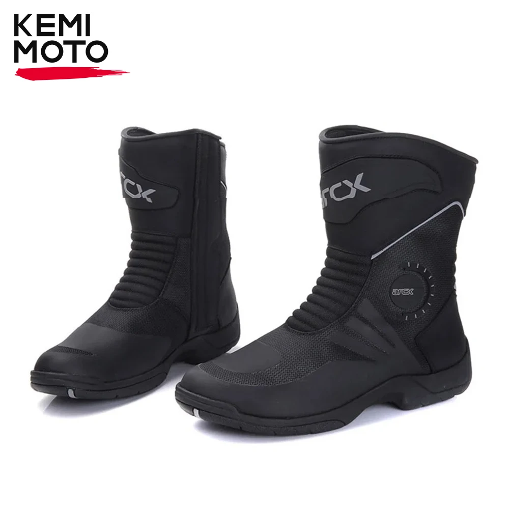 

Motorcycle Men Boots Motocross Off-road Mid-Calf Boots Motorbike Racing Shoes Touring Waterproof Leather Protective Black