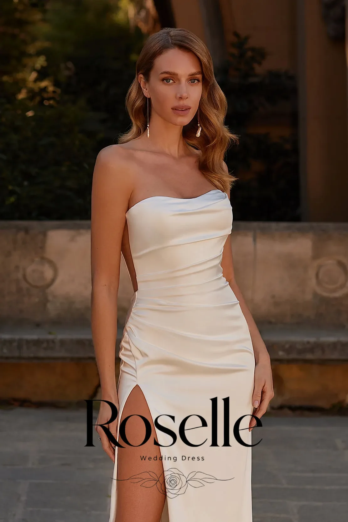ROSELLE Simple Strapless Sleeveless Sheath Elegant Wedding Dress High Side Slit 2026 Bridal Gown Customized свадебное платье