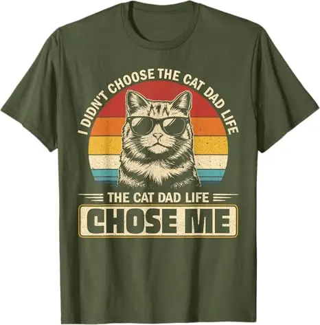 Ich habe nicht das Katzen-Vater-Leben ausgewählt, die Katze hat mich ausgewählt T-Shirt Y2k Kätzchen Vintage Sonnenuntergang Grafik Herrenkleidung Ehemann Papa Neuheit Geschenk – Detail 8