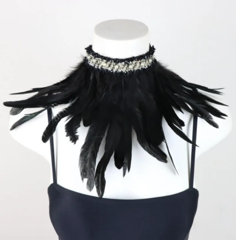 Viktorianischer Stil Feder-Spitzenkragen Feder-Handgelenksmanschetten Halloween-Kostüm-Accessoire Bühnenshow Cosplay-Schal & Manschette für Party – Detail 2