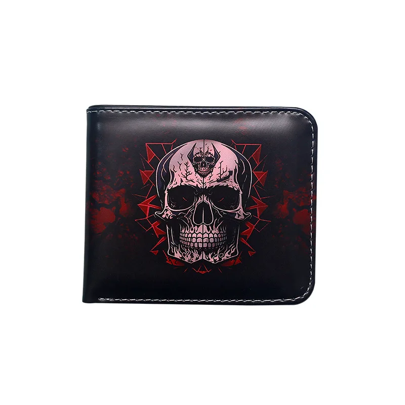 Ultra-Thin ort Skull Print Men's Wallet Vintage Floral Pattern Coin Purse ex Cact Money Holder PVC Material Youth-Fr...