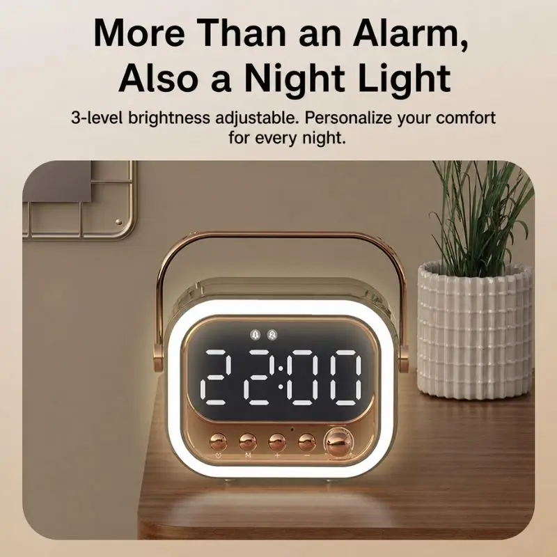 Portable Handheld Desktop Colorful Bluetooth Speaker Mirror Surface Digital Alarm Clock Mobile Wake Up Timer For Bedroom