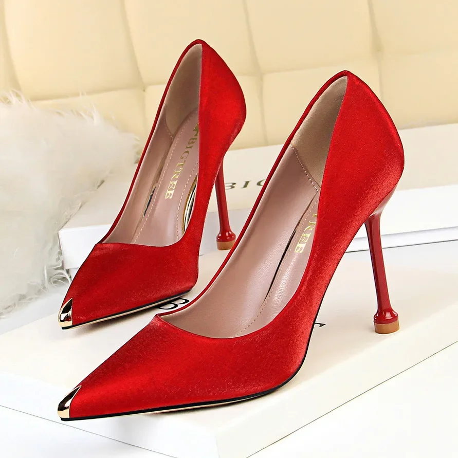 Summer Women 10.5cm High Heels Silk Satin Escarpins Pumps Lady Elegant Sweet Stiletto Wedding Heels Blue Gray Nightclub Shoes