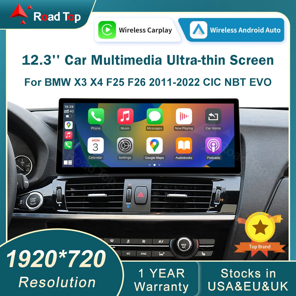 2026 RoadTop 12,3 Zoll für BMW G01 2011-2018 EVO System Ultra-Schmaler Linux HD-Bildschirm, Auto-Stereo-Touchscreen, unterstützt Wireless CarPlay, Android Auto, Mirrorlink, beibehält OEM-Funktionen.