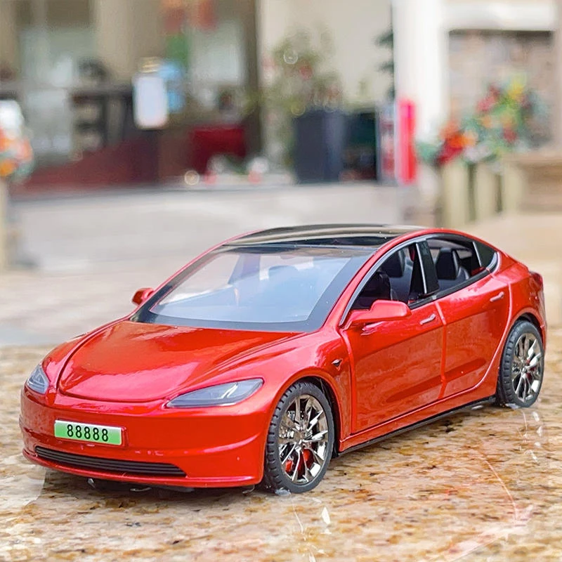 2024 NEW 1:32 Model3 Model 3 Alloy Muscle Car Model Sound and Light Pull Back Children's Toy Collectibles Birthday gift