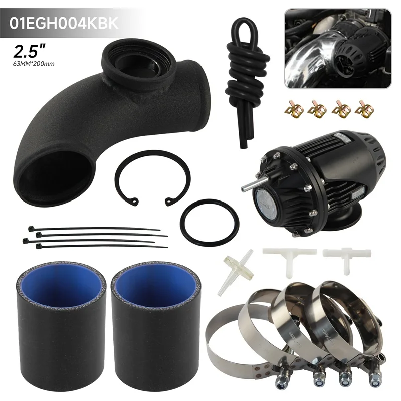 

2.5"/2.75"/3" 63MM 90 Degree Flange Pipe + Adjustable SSQV SQV Blow Off Valve BOV 4 Kit+ 2PCS Silicone hoses Black