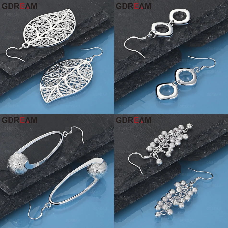 

GDREAM 925 Sterling Silver Square Double Ring Hanging Earrings European And American Fashion Women'S Anniversary Gift Jewelry