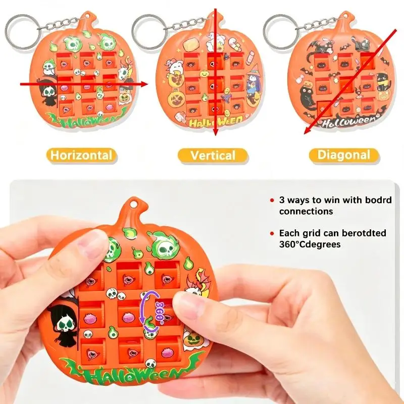Halloween Pumpkin Shaped Sliding Puzzle Keychain Fun Cartoon Print Creative Stress Reliever for Backpack Pendant Halloween Gifts