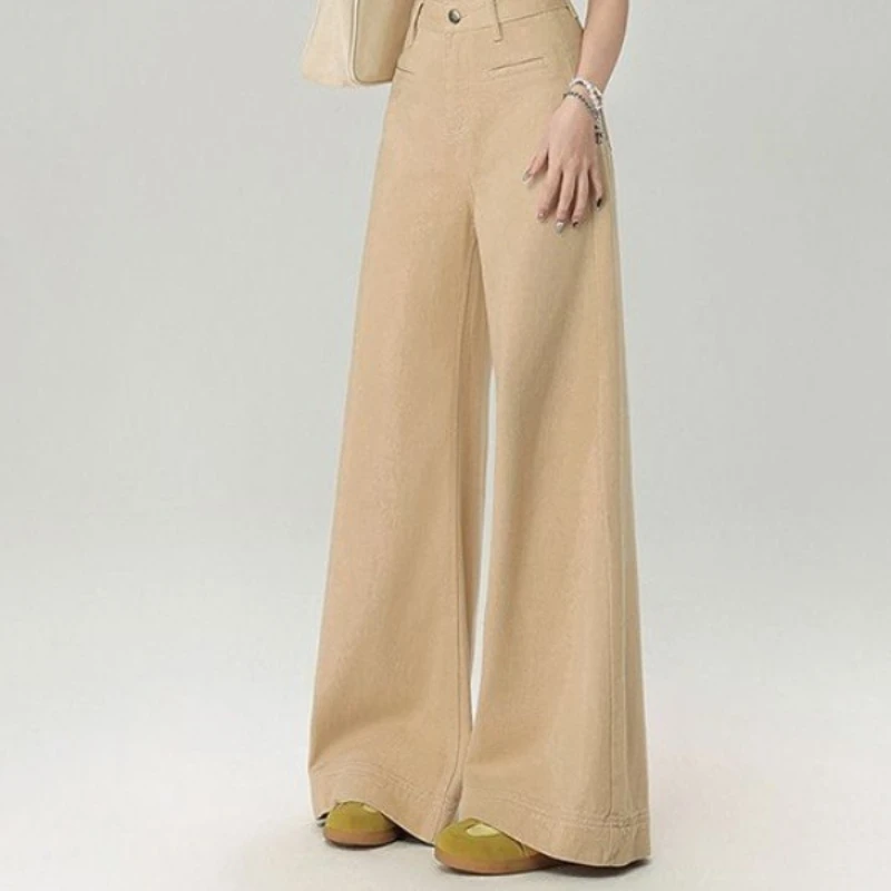 

Khaki Wide Leg Jeans for Women's Winter New High Waisted, Small and Loose Fit, Slim and Versatile Floor Length Pants