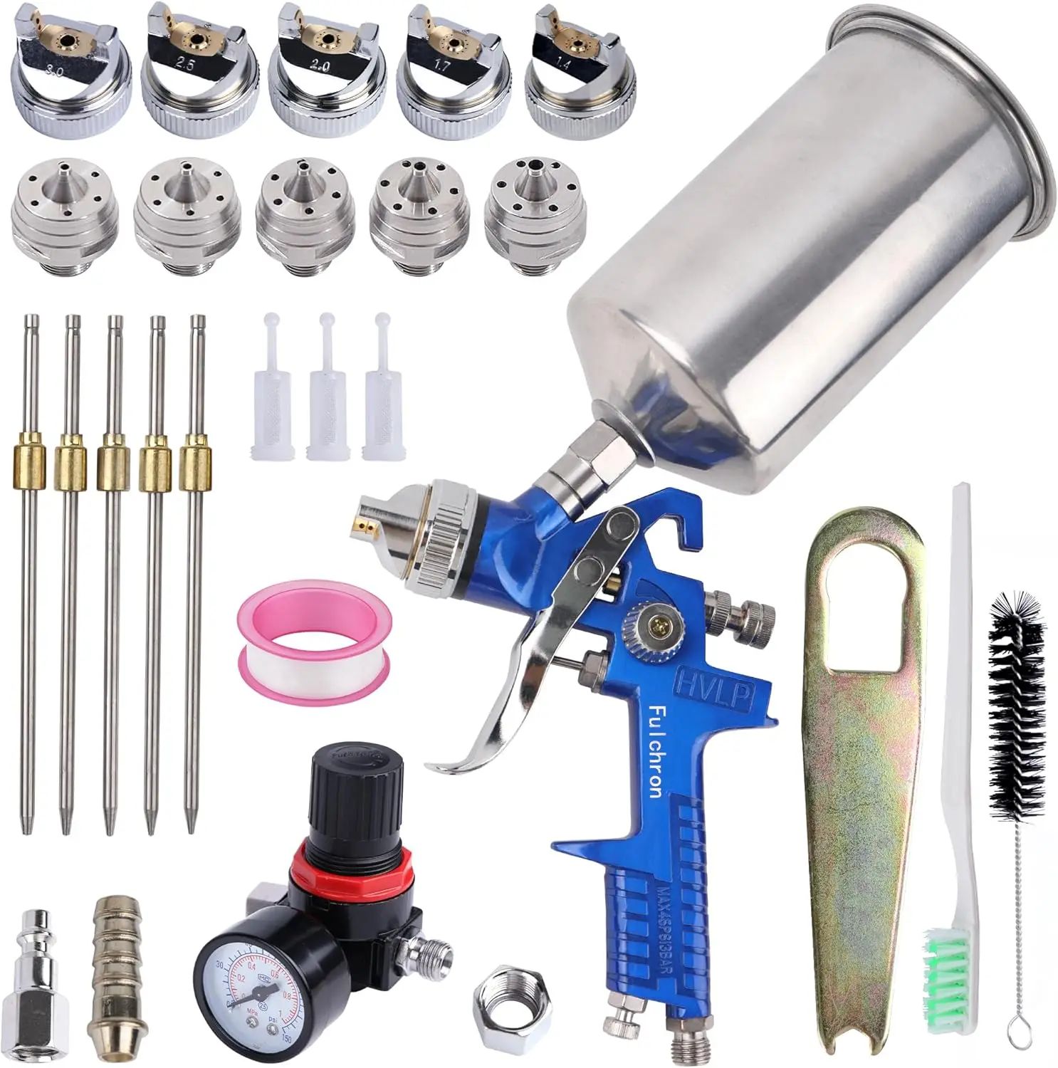 

HVLP Automotive Spray Paint Gun Kit with 5 Nozzles and Aluminum Cup for Car Painting and DIY Projects