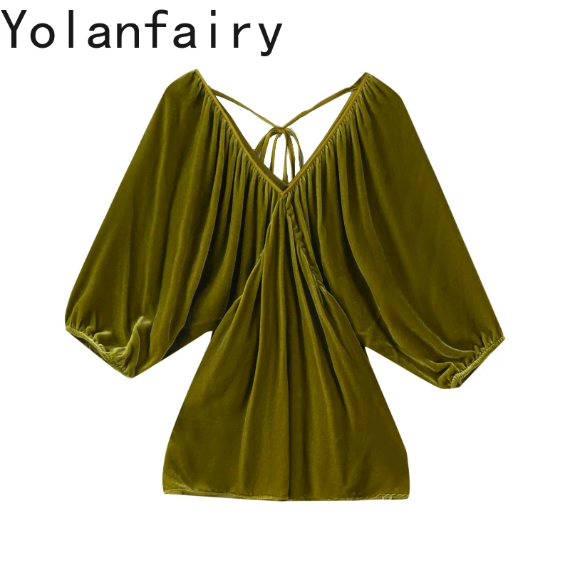 

Tcyeek 100% Real Mulberry Silk Spring Autumn Velvet Seven Point Raglan Sleeves Solid Color V-neck Women Shirt Женская Одежда 여름옷