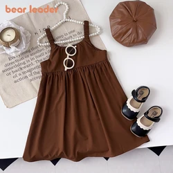 Bear Leader Kids Dresses for Girls Summer Children's Fashionable Coffee Colored Camisole Vest Dress Baby Girls for Daily Wear