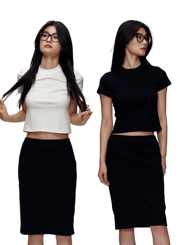 

Летняя повседневная женская футболка с круглым вырезом, облегающая, однотонная, маленький размер, для повседневной носки, модный топ EVOL33ESPK