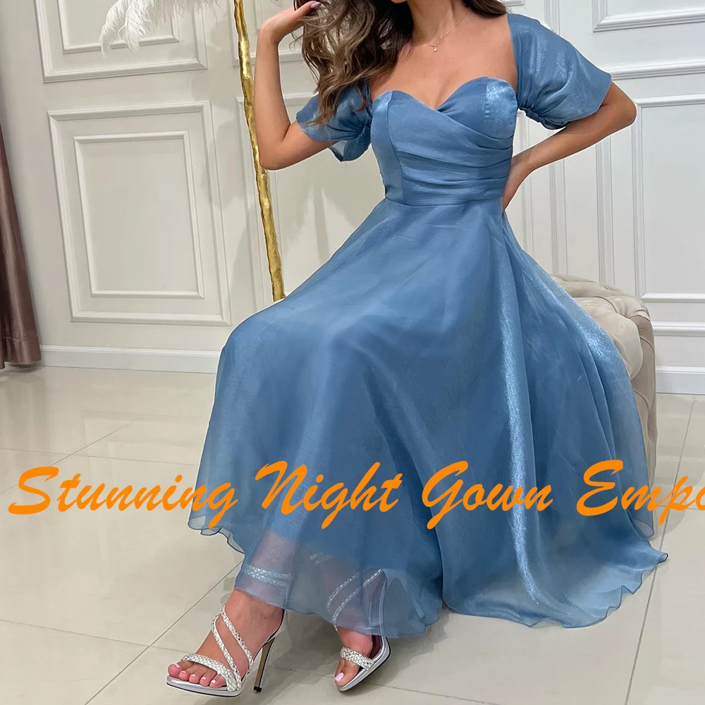 Customized Classic Tea Length Off the Shoulder Evening Dresses Graceful A-Line Sweetheart Blue Party Gowns vestidos de fiesta