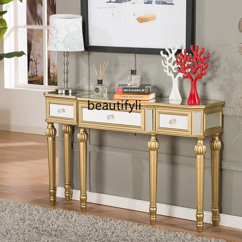 

Yh Light Luxury Mirror Console Console Tables Lobby Decoration a Long Narrow Table Living Room Side View Wall Entrance Cabinet