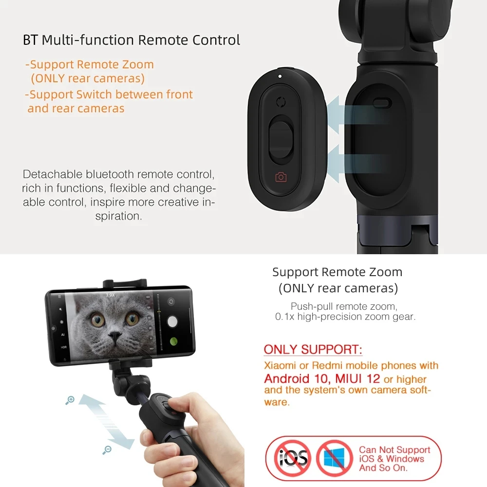 Xiaomi Mijia Smart Zoom Tripod Selfie Stick Bluetooth Remote Foldable Extendable Monopod 360 Degree Rotatable Portable Tripod