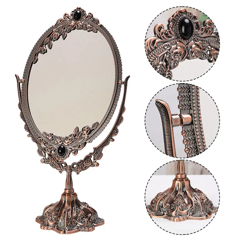 

Rotatable Double Sided Oval Makeup Mirror Vintage Style Desktop Mirror for Bedroom Living Room Dresser Decoration