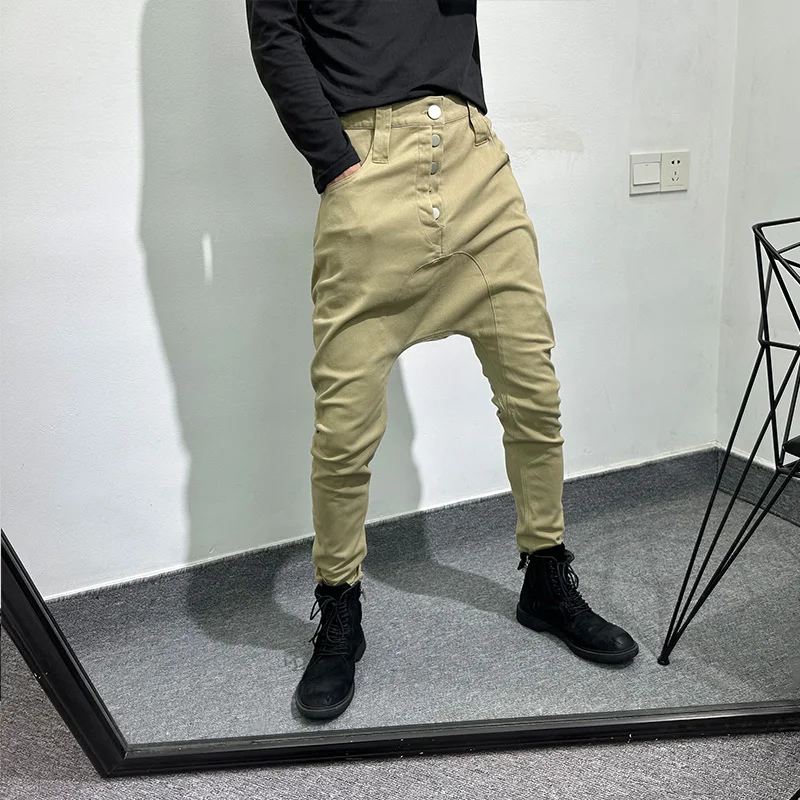 Dark Avant-Garde Techwear Style Black Fashion  Fit Pants Casual Stretch Personality Baggy Pants for Men