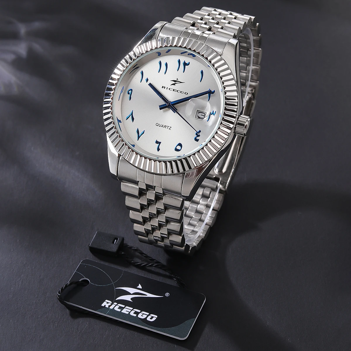 RICECGO Sport Edelstahl Quarzuhr Herrenmode Luxus Business Armbanduhr Chronograph Reloj für Männer Frauen Geburtstagsgeschenk 7
