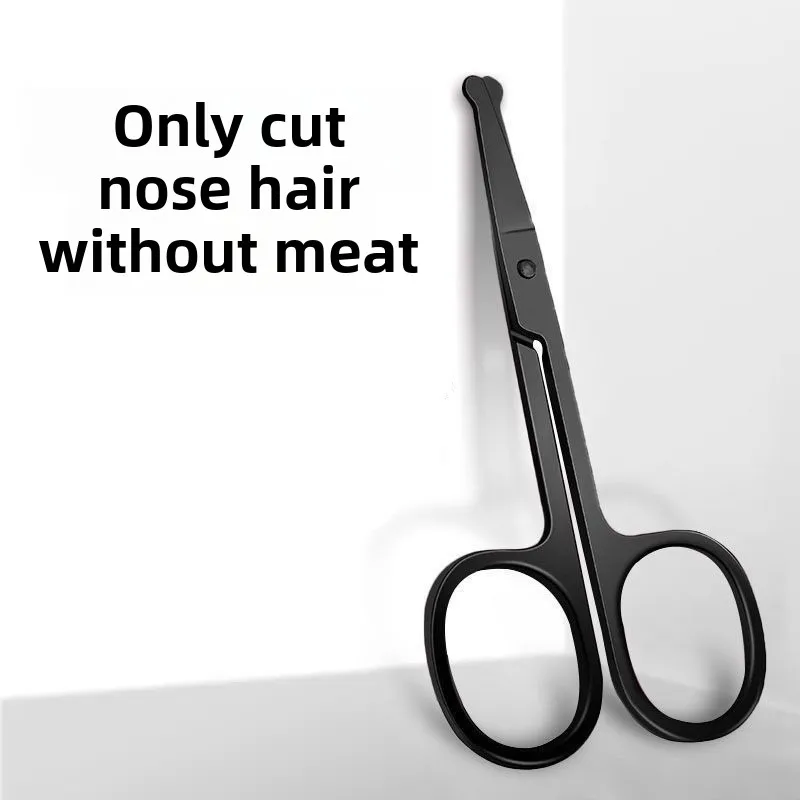 Black Unisex Stainless Steel Black Round Head Safe Nose Hair Scissors (Do Not Hurt Nose)