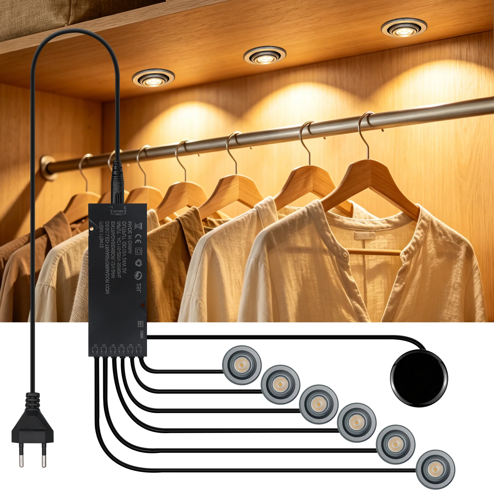 12V LED Cabinet Light Touch Swtich Dimmer Penetration Wood/Glass 20mm, 1W Spotlight, Warm Natural White Bookcase Display Lamp