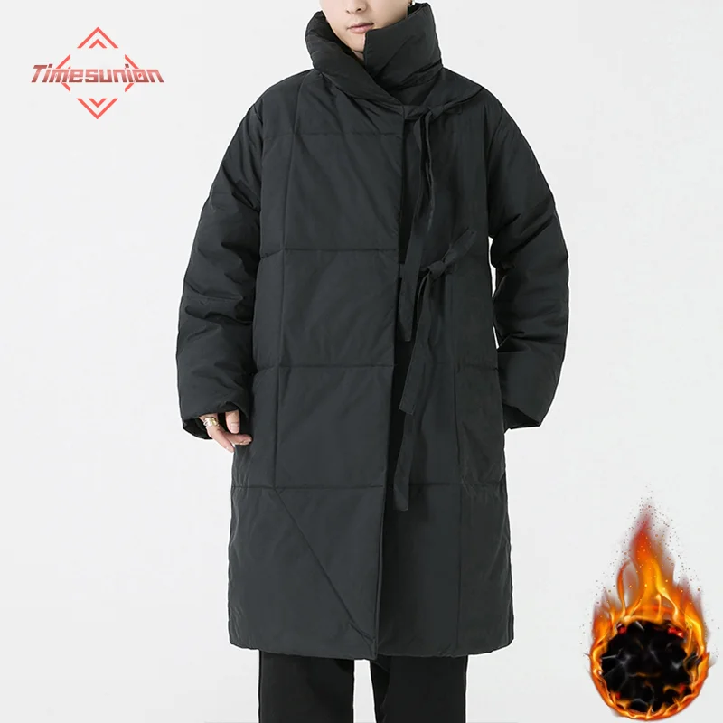 

Thickened Cotton Padded Jacket Men Medium Length Japanese Style Coat Men's Women's Dark Theme Cotton Clothing