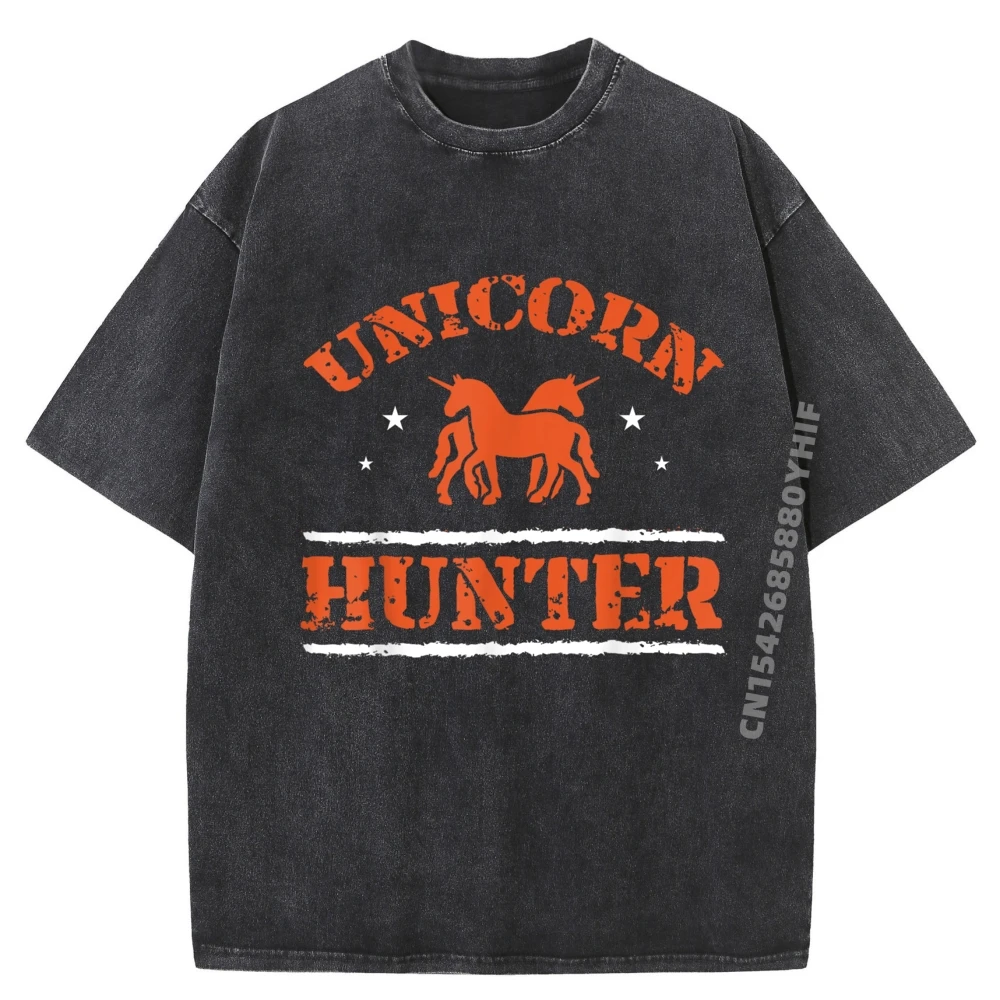 

Funny Graphic Tees Newest Simple Printed T Shirts Male T-shirts Women Unicorn Hunter Fairy Tale Colorful Vintage Washed Shirt