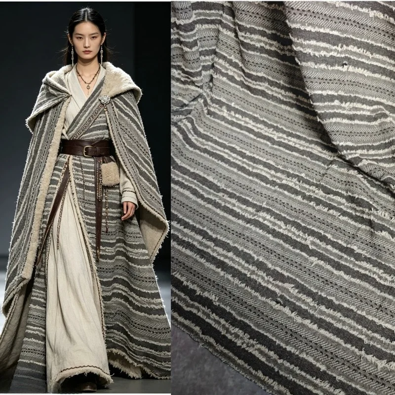 Ultra Short Tassel Striped Jacquard Fabric Fashion Creative Clothing Fabrics for Outerwear Pants Diy Sewing Material Cloth