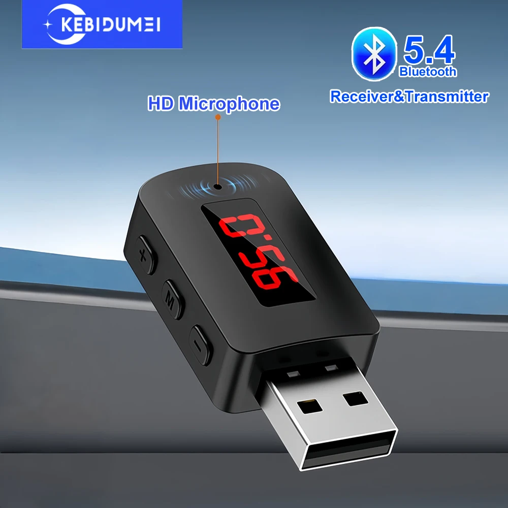 บลูทูธ 5.4 ตัวรับสัญญาณไร้สายอะแดปเตอร์เสียง USB Dongle แฮนด์ฟรีสนับสนุนโมดูล FM สําหรับหูฟังรถยนต์