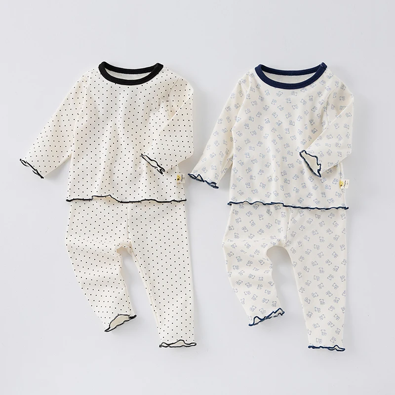 

Baby Pajamas Set 0-3Y Spring Autumn Dot Bear Printed Home Clothing Boys 2Pcs Suit Girls Underwear Toddler Cotton Sleep Wear