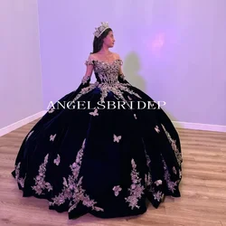 Angelsbridep 2024 New Navy Blue Satin Ball Gown 15 Year Old Quinceanera Dresses Brithday Evening Formal Party Gowns