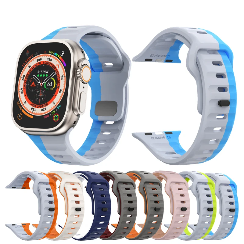 Strap for Sport Apple Watch Series 9 Ultra 8 7 6 5 4 3 2 1 SE Band Outdoor Silicone Luxury Outdoor Running Watches Accessories